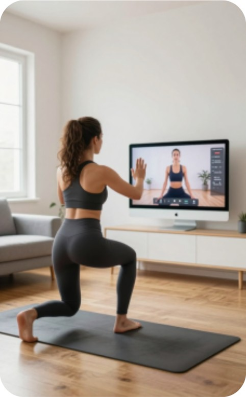 Woman following an online workout at home